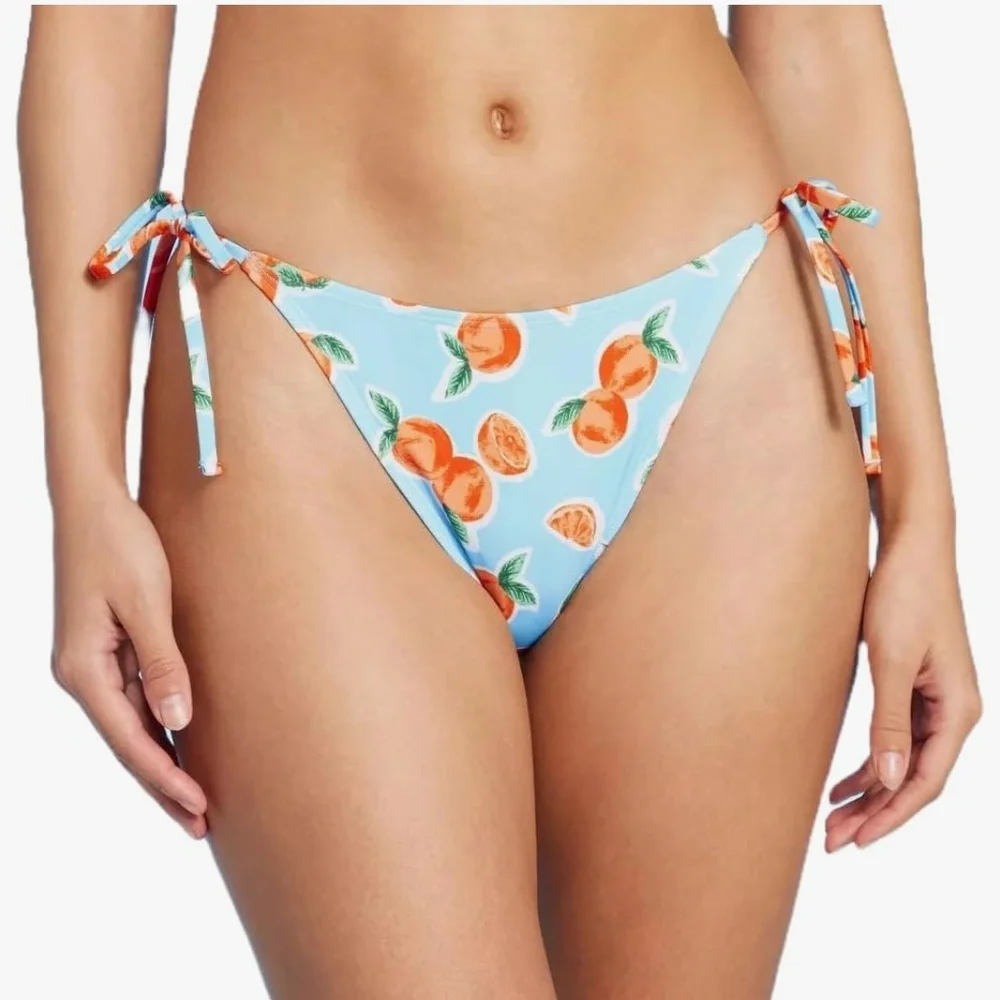 Blue Orange Pattern-Women's Blue and Orange-sideTie- Bikini Bottom